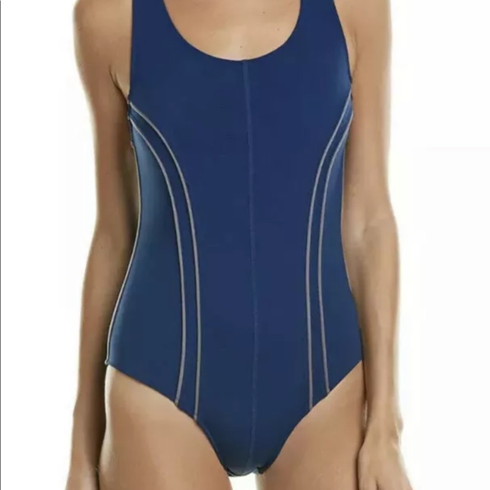 Free People Movement Navy Blue Active Delta Back Zip Bodysuit Size Small